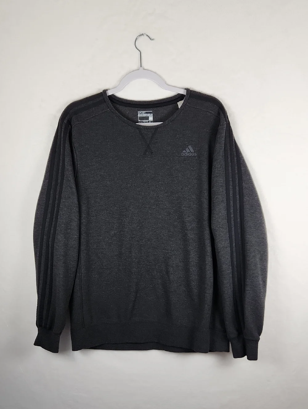 Adidas Essentials 3-Stripes Crewneck Sweatshirt Charcoal Gray Men's Large